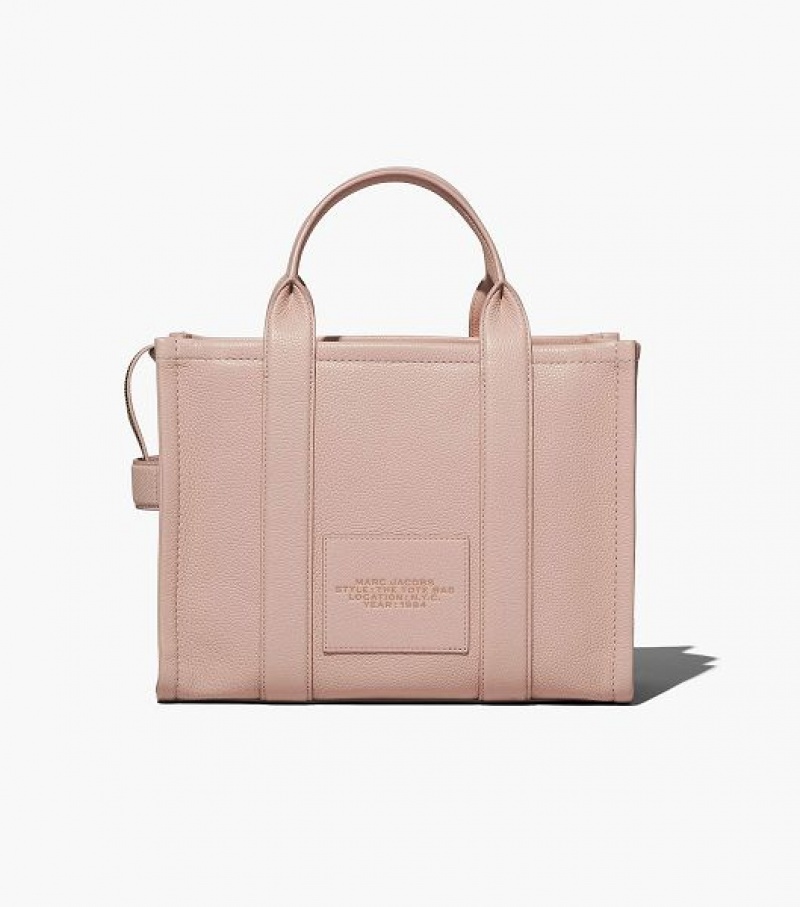 Rose Women's Marc Jacobs The Leather Medium Tote Bags | 72108EBXS