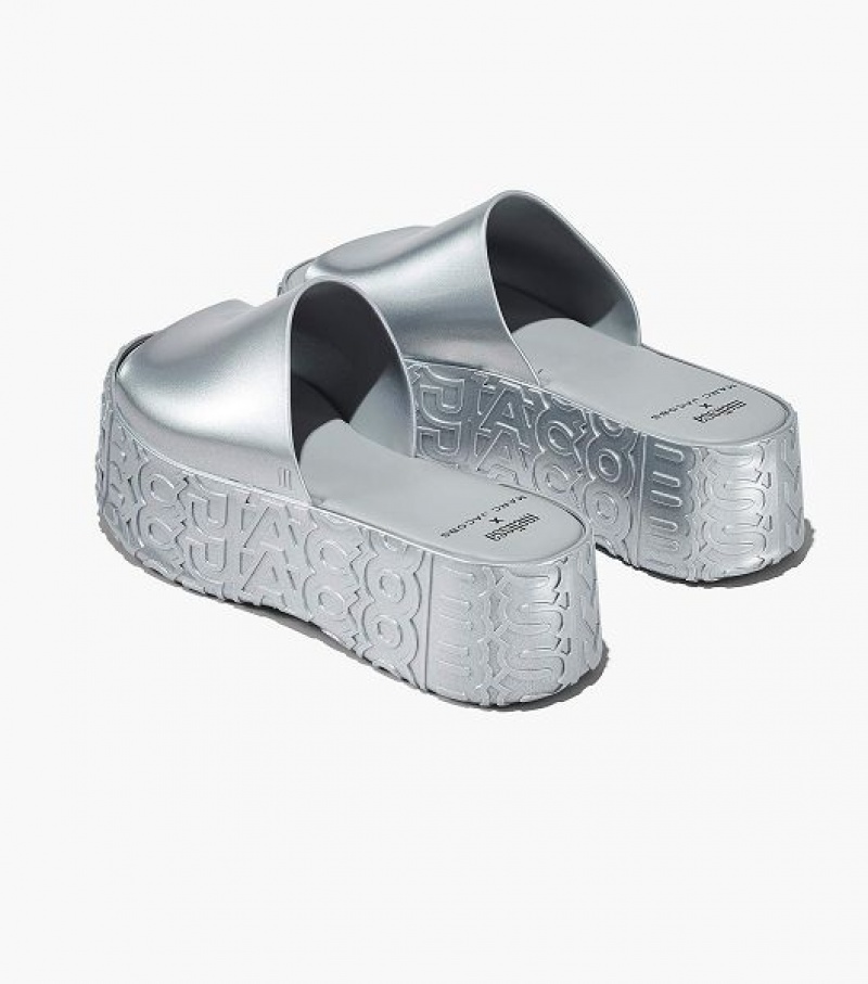 Silver Women's Marc Jacobs Melissa x Marc Jacobs Becky Platform Slides | 57623YKZG