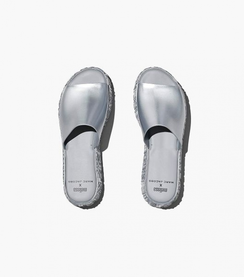 Silver Women's Marc Jacobs Melissa x Marc Jacobs Becky Platform Slides | 57623YKZG