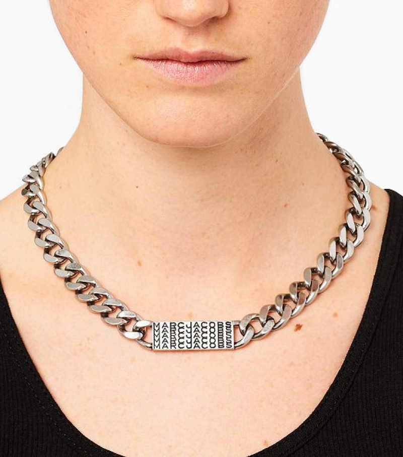 Silver Women's Marc Jacobs The Barcode Monogram ID Chain Necklaces | 19570PUVY