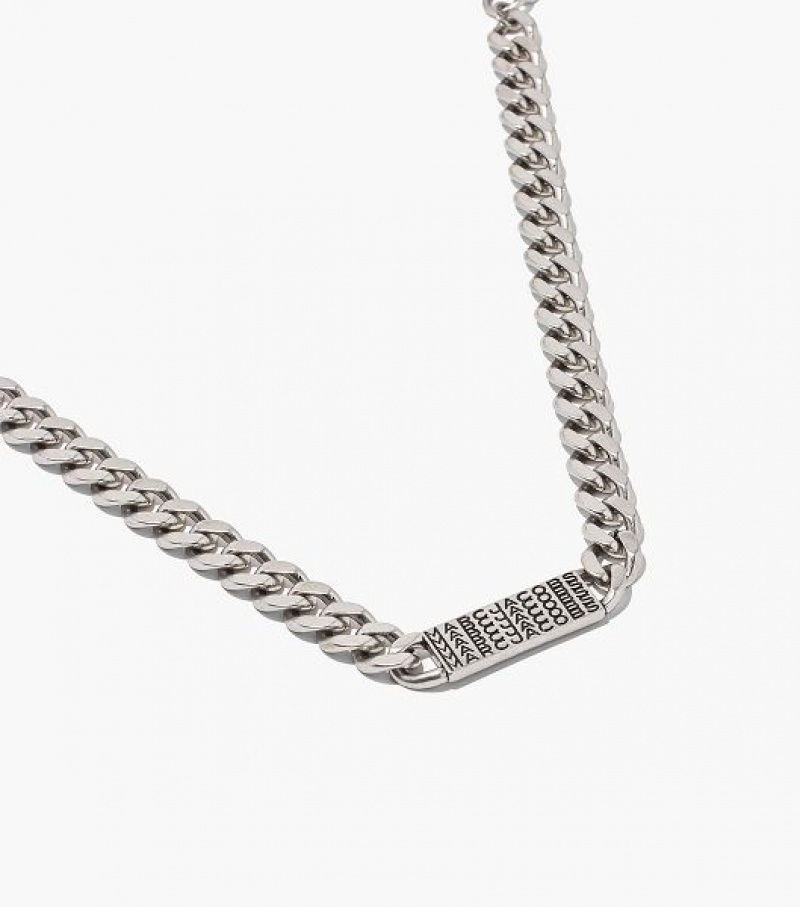 Silver Women's Marc Jacobs The Barcode Monogram ID Chain Necklaces | 19570PUVY