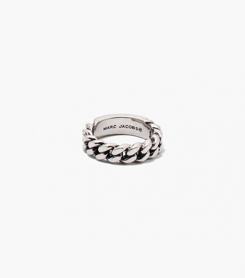 Silver Women's Marc Jacobs The Barcode Monogram ID Chain Ring | 50619OUBD