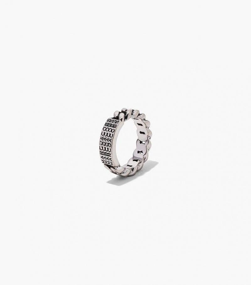 Silver Women's Marc Jacobs The Barcode Monogram ID Chain Ring | 50619OUBD