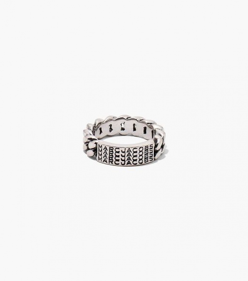 Silver Women\'s Marc Jacobs The Barcode Monogram ID Chain Ring | 50619OUBD