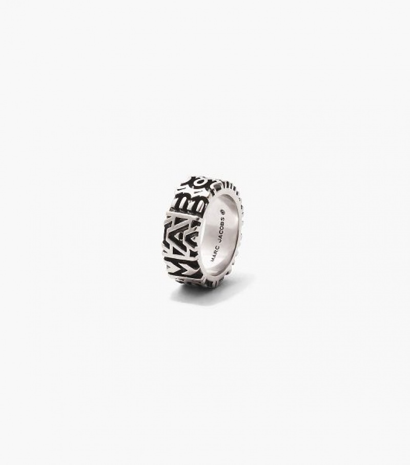 Silver Women's Marc Jacobs The Monogram Engraved Ring | 64905BQTR