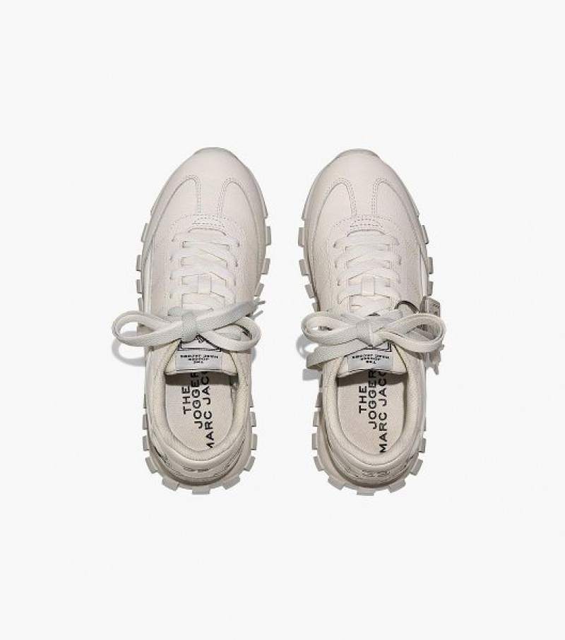 White Women's Marc Jacobs The Leather Jogger Sneakers | 01439DQEB