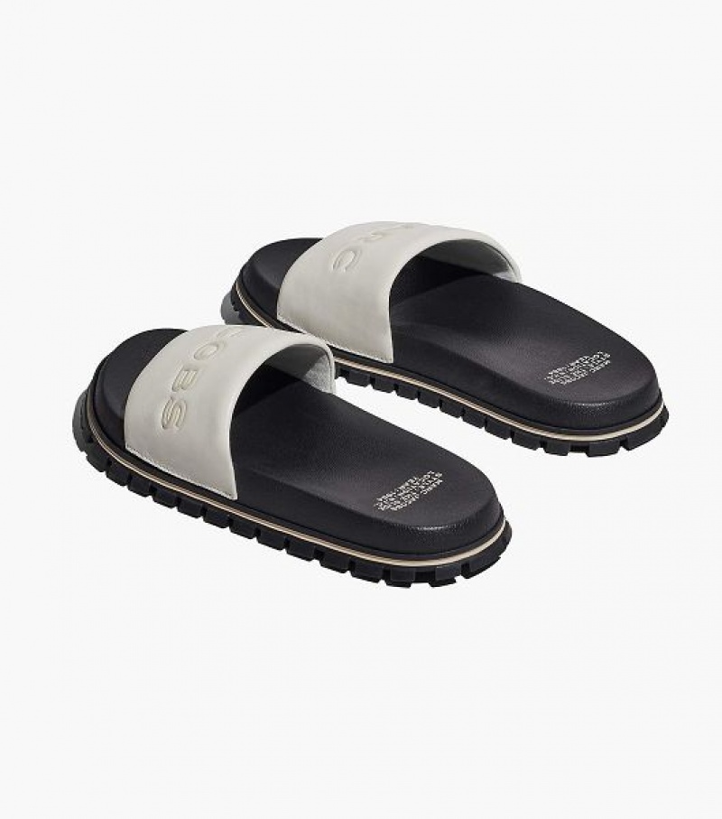 White Women's Marc Jacobs The Leather Slides | 93742TGSJ