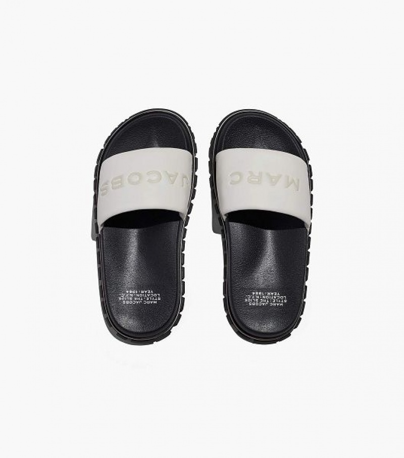 White Women's Marc Jacobs The Leather Slides | 93742TGSJ