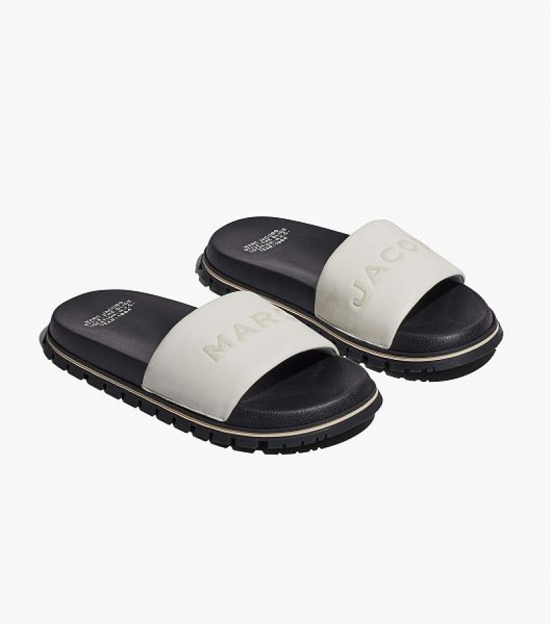 White Women\'s Marc Jacobs The Leather Slides | 93742TGSJ