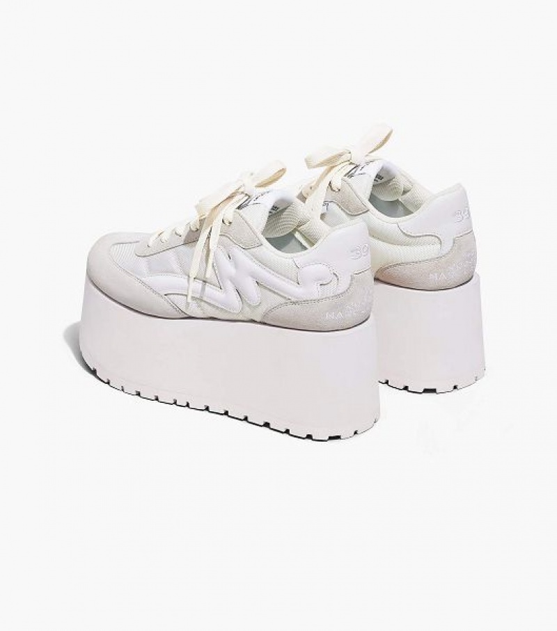 White Women's Marc Jacobs The Platform Jogger Sneakers | 48260FANW