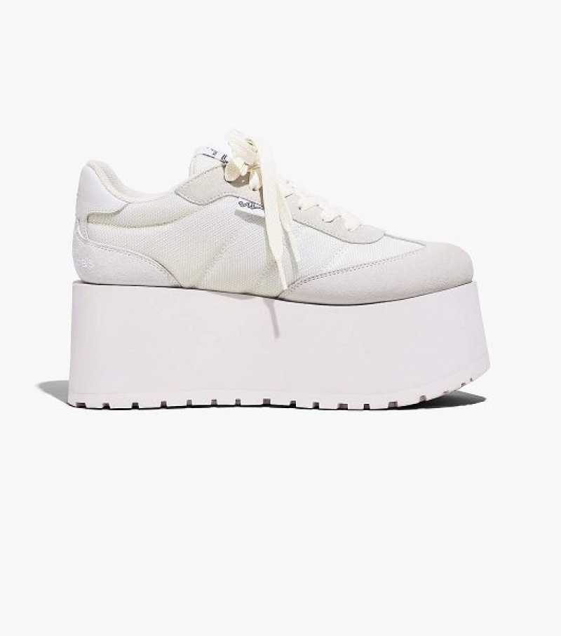 White Women's Marc Jacobs The Platform Jogger Sneakers | 48260FANW