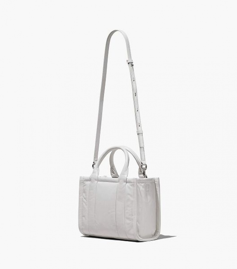 White Women's Marc Jacobs The Shiny Crinkle Leather Small Tote Bags | 83164YGNJ