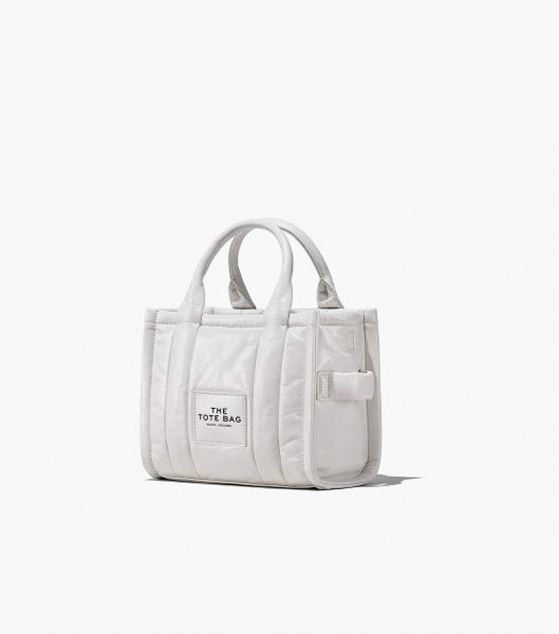 White Women's Marc Jacobs The Shiny Crinkle Leather Small Tote Bags | 83164YGNJ