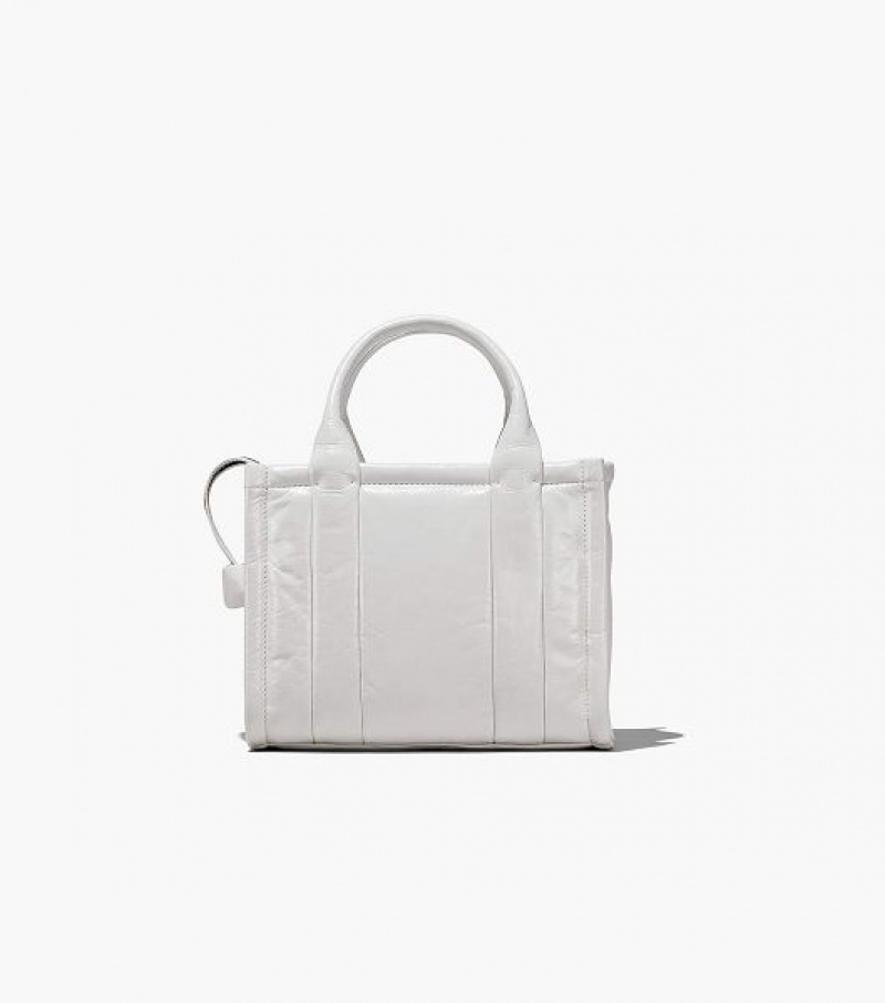 White Women's Marc Jacobs The Shiny Crinkle Leather Small Tote Bags | 83164YGNJ