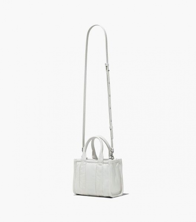 White Women's Marc Jacobs The Shiny Crinkle Leather Mini Tote Bags | 20483MWBU