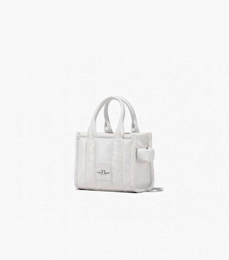 White Women's Marc Jacobs The Shiny Crinkle Leather Mini Tote Bags | 20483MWBU