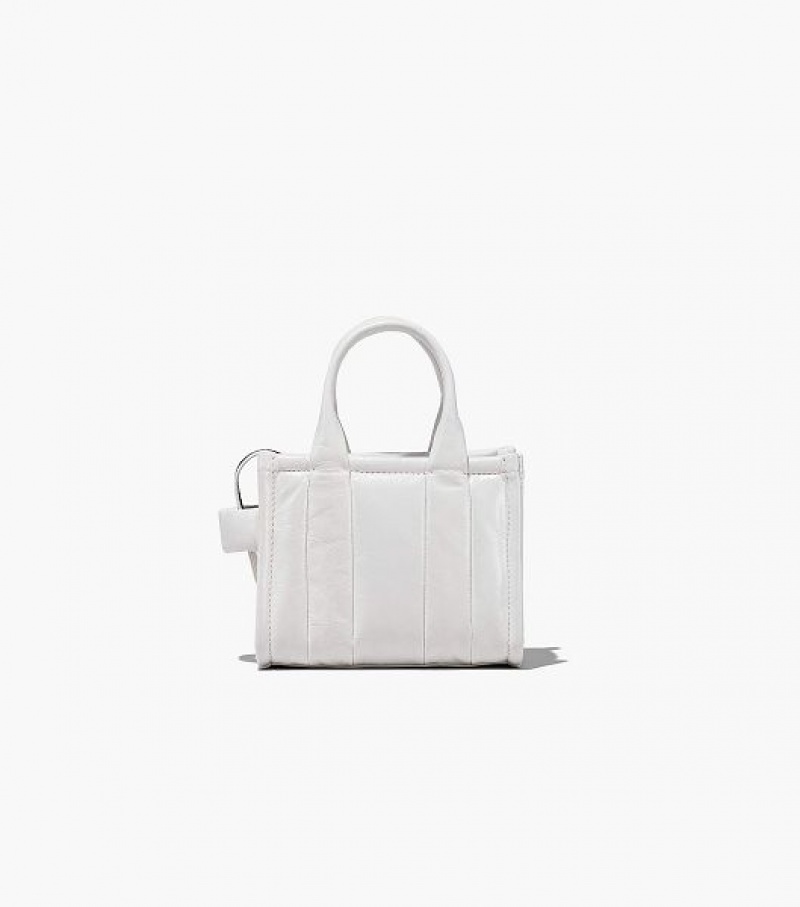 White Women's Marc Jacobs The Shiny Crinkle Leather Mini Tote Bags | 20483MWBU