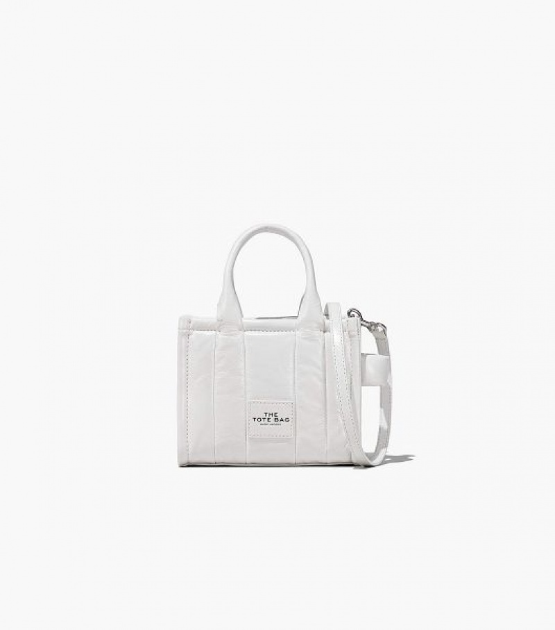 White Women\'s Marc Jacobs The Shiny Crinkle Leather Mini Tote Bags | 20483MWBU